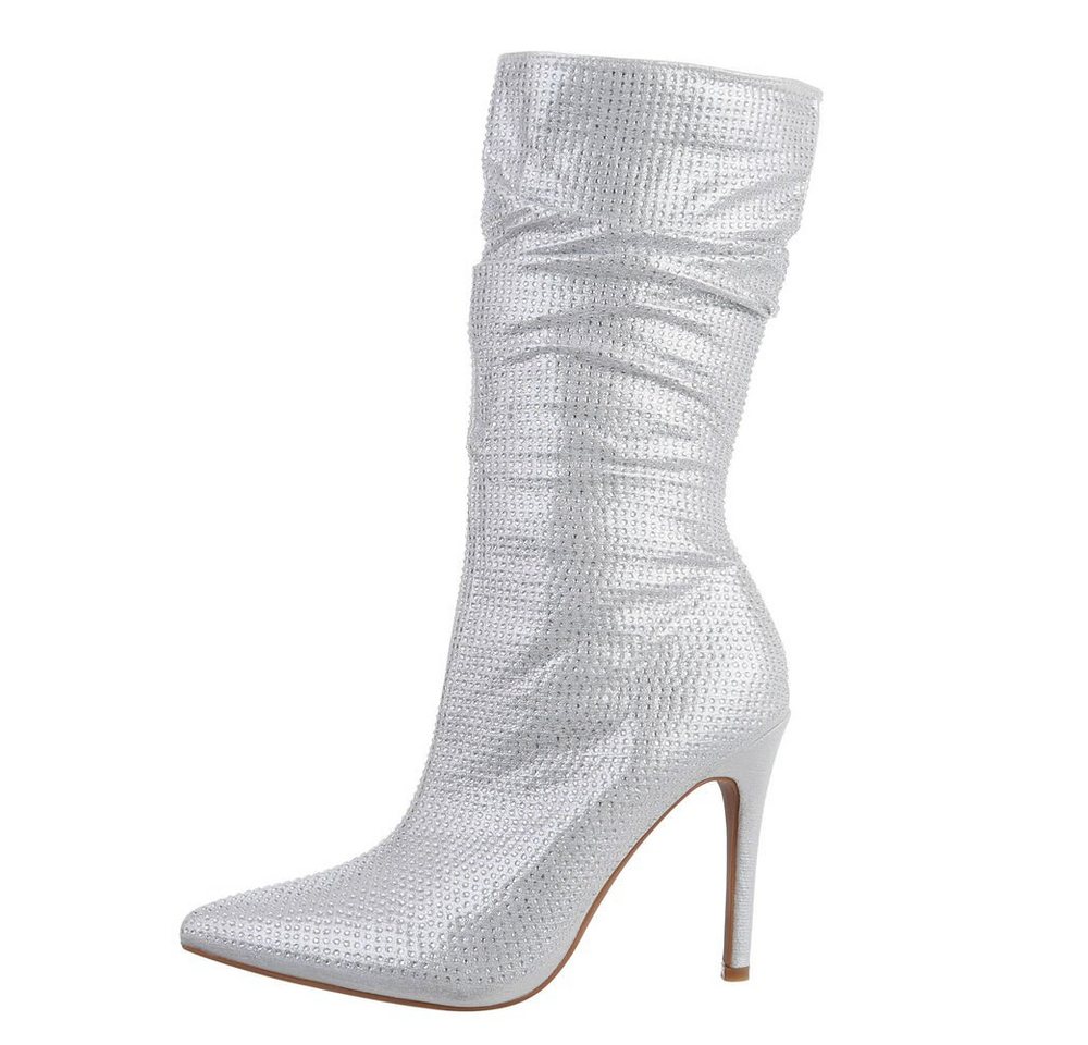 Ital-Design Damen Abendschuhe Party & Clubwear High-Heel-Stiefel (81775177) Pfennig-/Stilettoabsatz High-Heel Stiefel in Silber