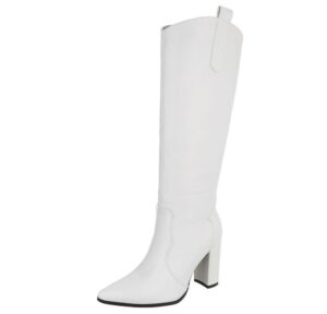 Ital-Design Damen Elegant High-Heel-Stiefel (91154706) Blockabsatz Stiefel in Weiß