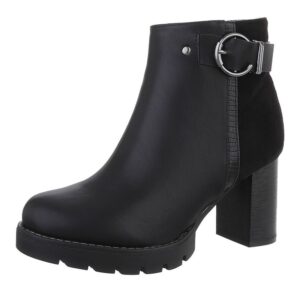 Ital-Design Damen Freizeit High-Heel-Stiefelette (87740288) Blockabsatz Stiefeletten in Schwarz