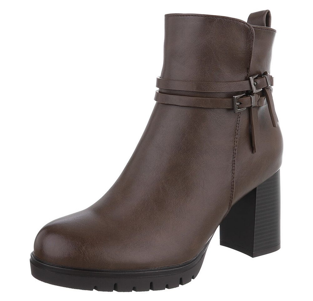 Ital-Design Elegante Absatzboots mit Riemchen und Schnallen High-Heel-Stiefelette (90514907) Blockabsatz Stiefeletten in Hellbraun