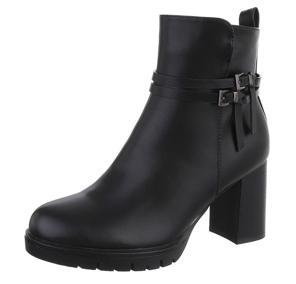 Ital-Design Elegante Absatzboots mit Riemchen und Schnallen High-Heel-Stiefelette (90514913) Blockabsatz Stiefeletten in Schwarz