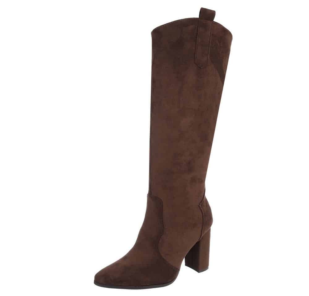 Ital-Design Elegante Damenstiefel mit Blockabsatz für Alltag und Freizeit High-Heel-Stiefel (91154689) Blockabsatz Stiefel in Braun