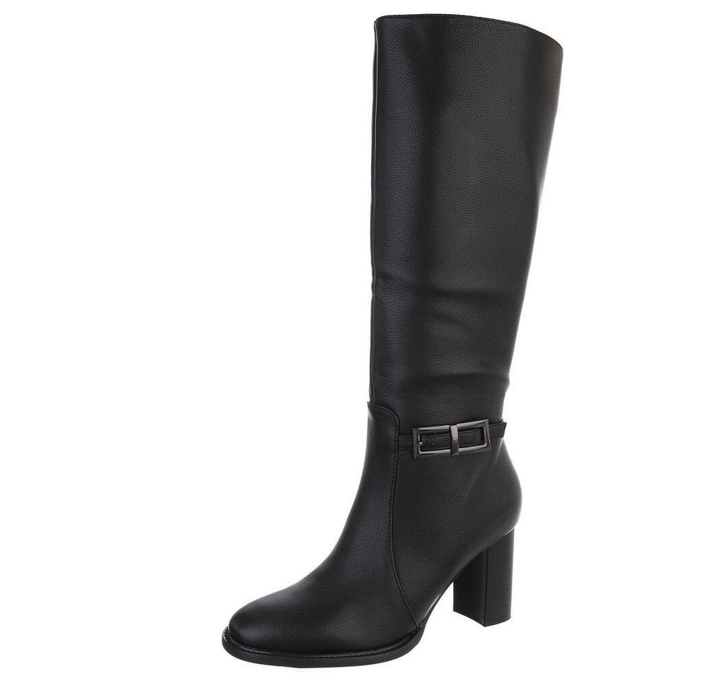 Ital-Design Elegante Damenstiefel mit Blockabsatz und Schnalle High-Heel-Stiefel (90756020) Blockabsatz Stiefel in Schwarz