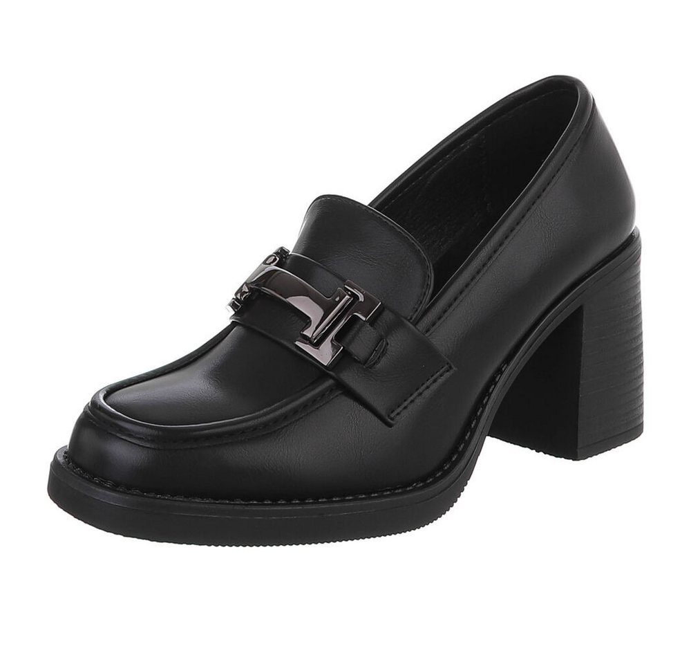 Ital-Design Elegante Loafer mit Absatz und markanter Schnalle für Damen High-Heel-Pumps (91409562) Blockabsatz Pumps in Schwarz