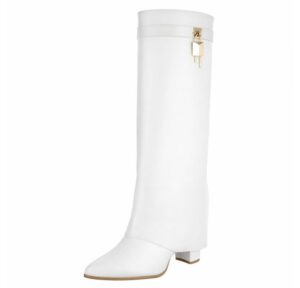 Ital-Design Elegante Stiefel mit hohem Schaft und Blockabsatz für Damen High-Heel-Stiefel (90948407) Blockabsatz Stiefel in Weiß