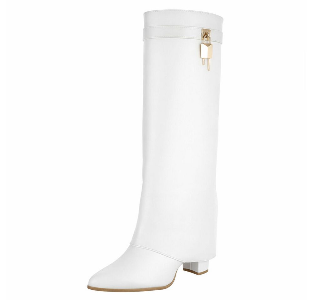 Ital-Design Elegante Stiefel mit hohem Schaft und Blockabsatz für Damen High-Heel-Stiefel (90948407) Blockabsatz Stiefel in Weiß