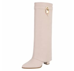 Ital-Design Elegante Stiefel mit hohem Schaft und Blockabsatz für Damen High-Heel-Stiefel (90948425) Blockabsatz Stiefel in Beige