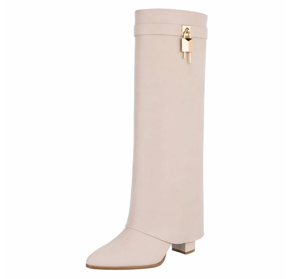 Ital-Design Elegante Stiefel mit hohem Schaft und Blockabsatz für Damen High-Heel-Stiefel (90948425) Blockabsatz Stiefel in Beige