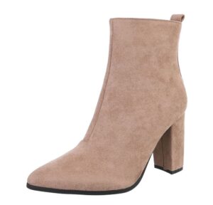 Ital-Design Elegante Stiefeletten mit Blockabsatz für Damen High-Heel-Stiefelette (89852892) Blockabsatz Stiefeletten in Hellbraun