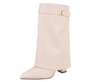 Ital-Design Elegante Stiefeletten mit umgeschlagenem Schaft für Damen High-Heel-Stiefel (90169675) Blockabsatz Stiefel in Beige