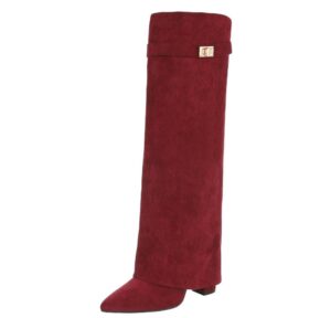 Ital-Design Elegante kniehohe Stiefelette mit Blockabsatz für Damen High-Heel-Stiefel