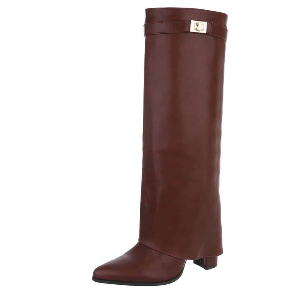 Ital-Design Elegante kniehohe Stiefelette mit Blockabsatz für Damen High-Heel-Stiefel (89852573) Blockabsatz Stiefel in Weinrot