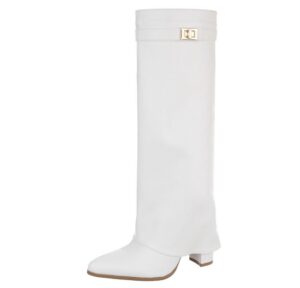 Ital-Design Elegante kniehohe Stiefelette mit Blockabsatz für Damen High-Heel-Stiefel (89852578) Blockabsatz Stiefel in Weiß