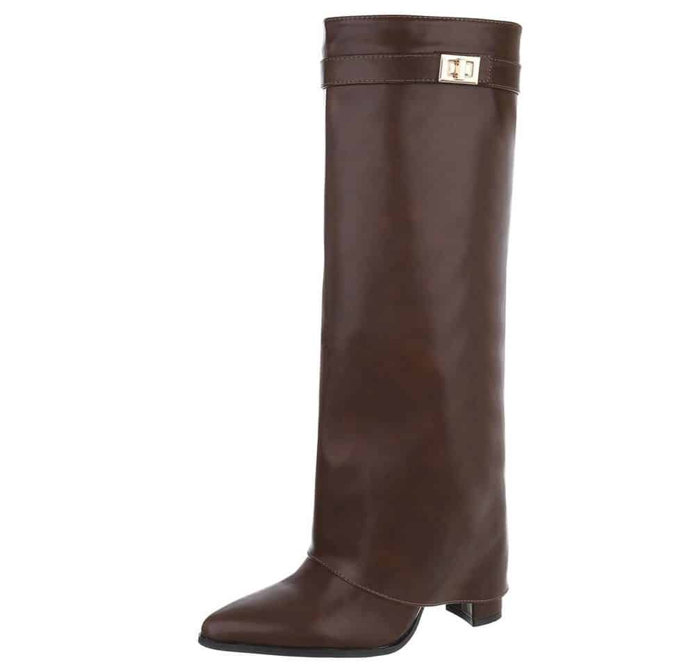 Ital-Design Elegante kniehohe Stiefelette mit Blockabsatz für Damen High-Heel-Stiefel (89852587) Blockabsatz Stiefel in Braun