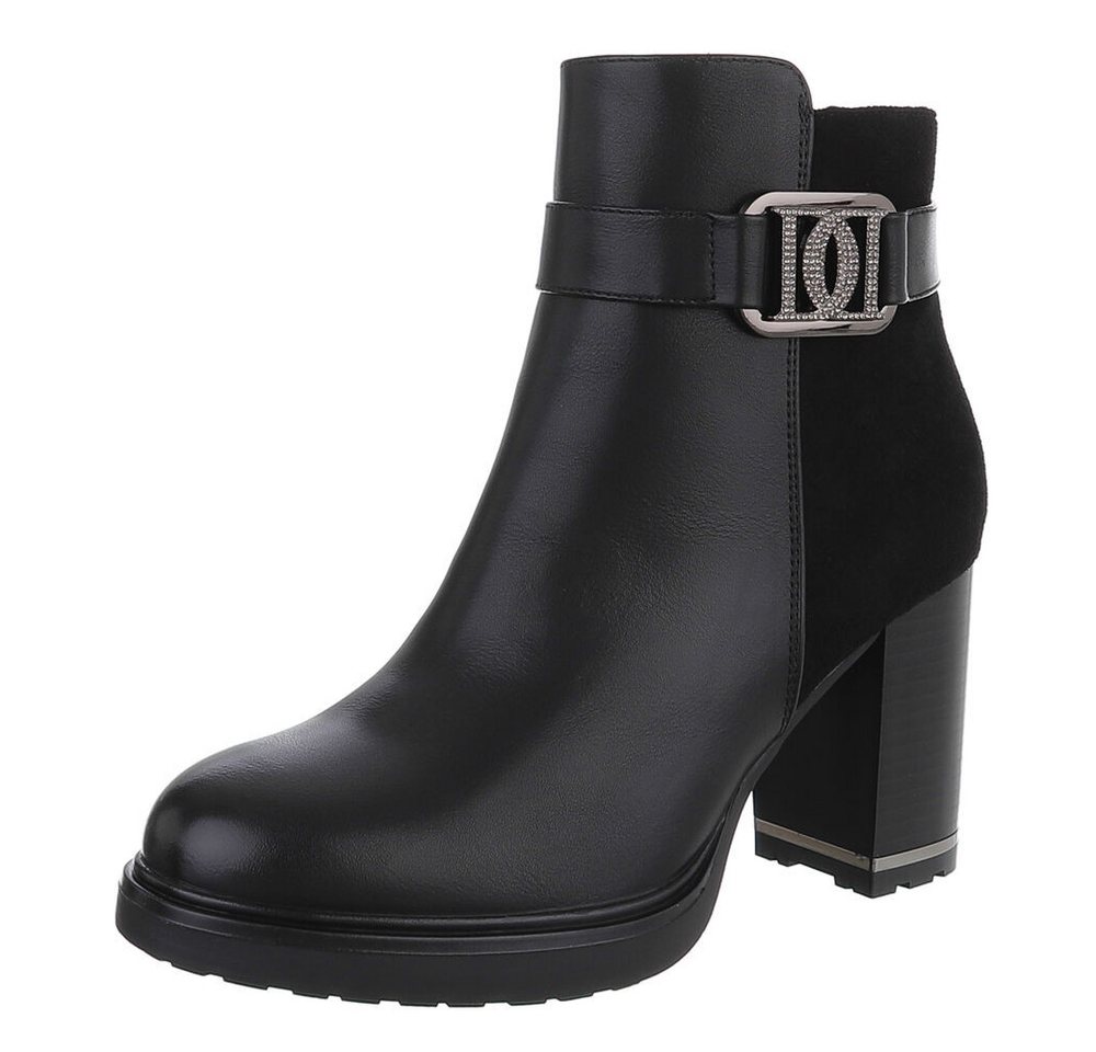 Ital-Design Eleganter Ankle Boot mit Blockabsatz und Schnalle High-Heel-Stiefelette (90598621) Blockabsatz Stiefeletten in Schwarz