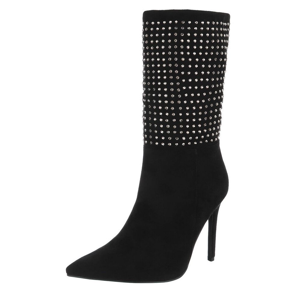 Ital-Design Glamouröse Stiefel mit Glitzer-Akzenten für besondere Anlässe High-Heel-Stiefel (78209772) Pfennig-/Stilettoabsatz High-Heel Stiefel in Schwarz