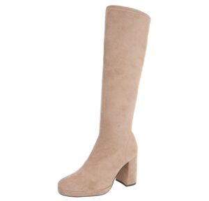 Ital-Design Kniehohe Damenstiefel mit Blockabsatz für vielseitige Anlässe High-Heel-Stiefel (90514935) Blockabsatz Stiefel in Hellbraun