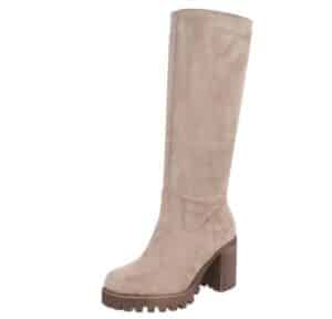 Ital-Design Kniehohe Damenstiefel mit stabilem Absatz für Herbst/Winter High-Heel-Stiefel (90109881) Blockabsatz Stiefel in Hellbraun