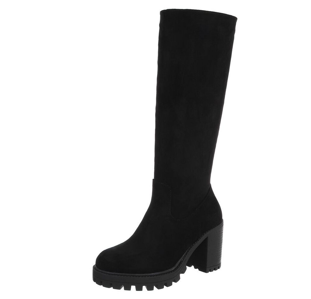 Ital-Design Kniehohe Damenstiefel mit stabilem Absatz für Herbst/Winter High-Heel-Stiefel (90109888) Blockabsatz Stiefel in Schwarz