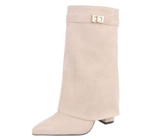 Ital-Design Modische Stiefeletten mit hohem Schaft für Damen High-Heel-Stiefel (90169652) Blockabsatz Stiefel in Beige