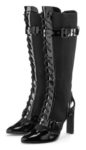 LASCANA Belle Affaire Schnürstiefel mit elastischem Schaft High-Heel-Stiefel Erotische Lack-Optik