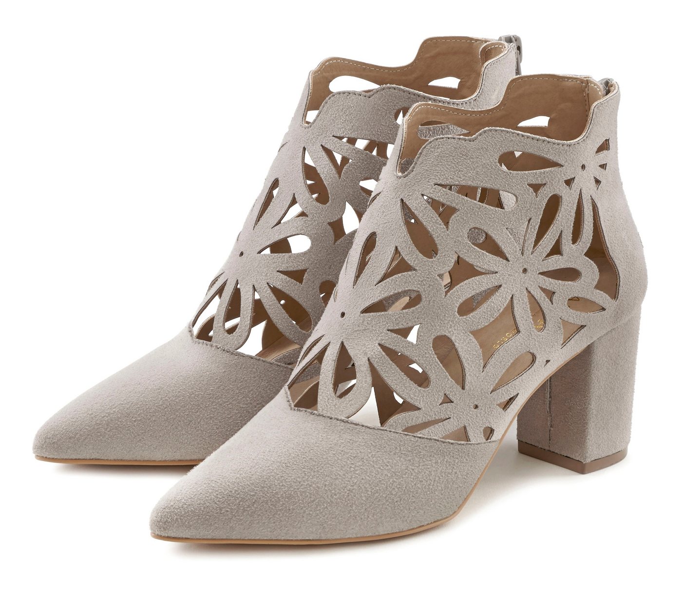 LASCANA High-Heel-Stiefelette mit femininer Spitze und Blockabsatz